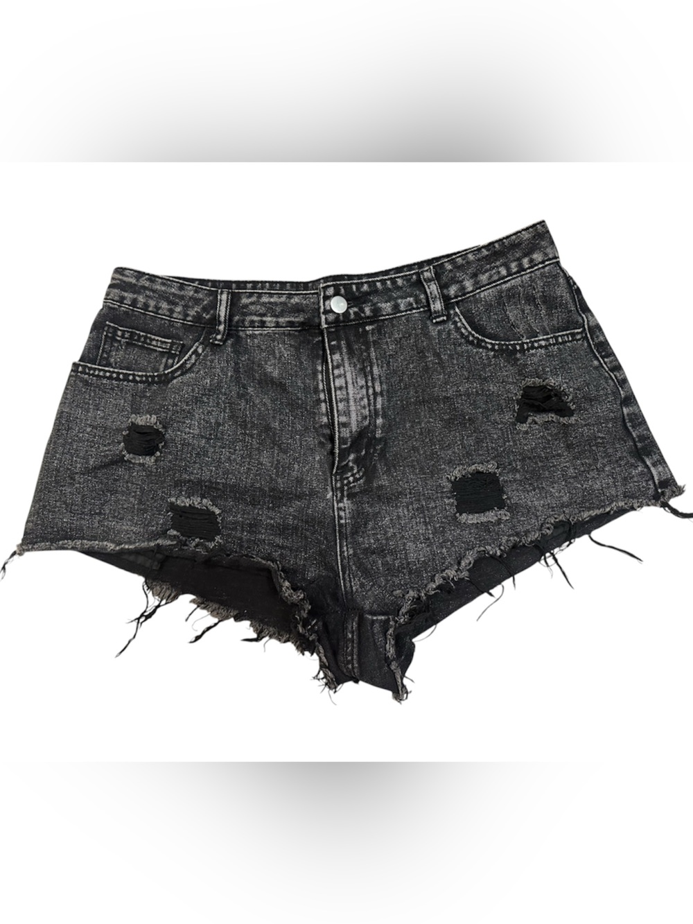 SHEIN Black Distressed High-Waist Denim Shorts